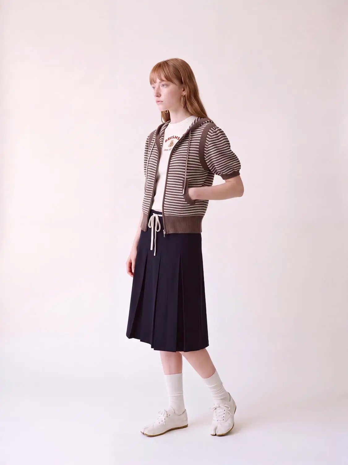 Hooded Zip Front Striped Short Sleeve Knit Jacket