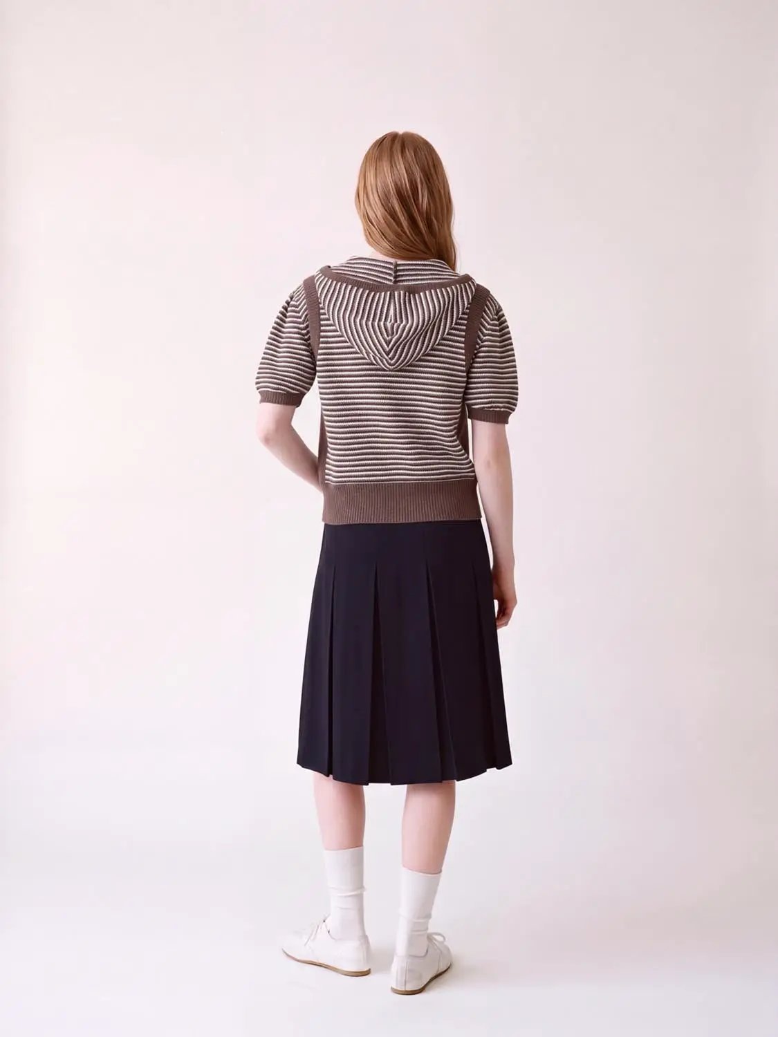 Hooded Zip Front Striped Short Sleeve Knit Jacket