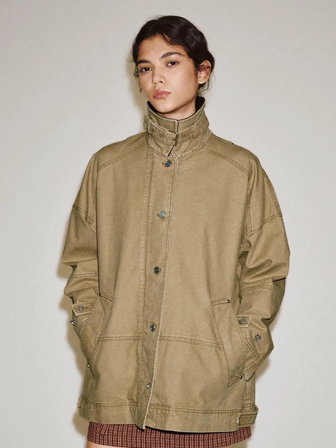 Button Front Oversized Long Sleeve Cotton Jacket