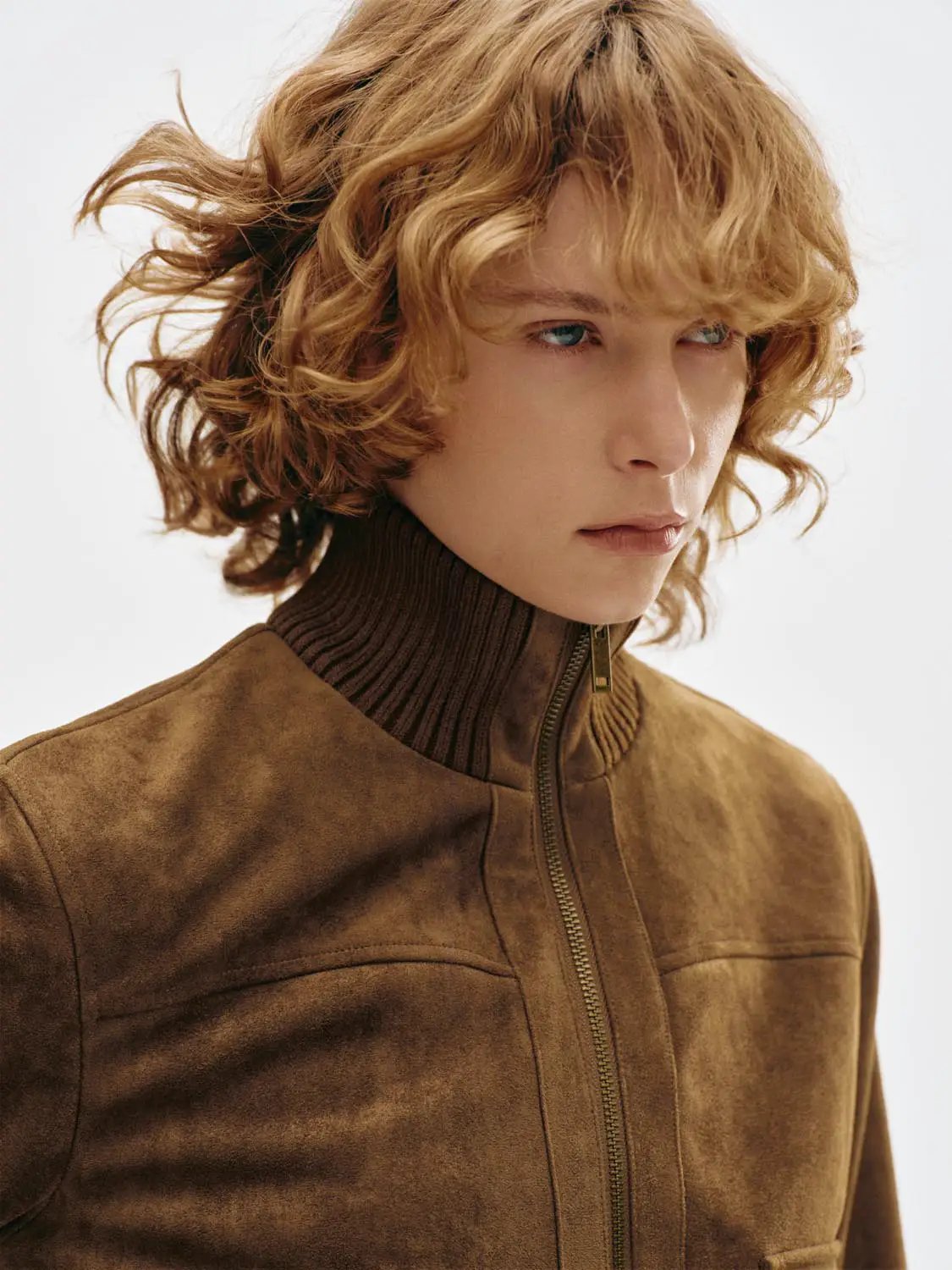 Faux Suede Collar Zip Front Long Sleeve Jacket