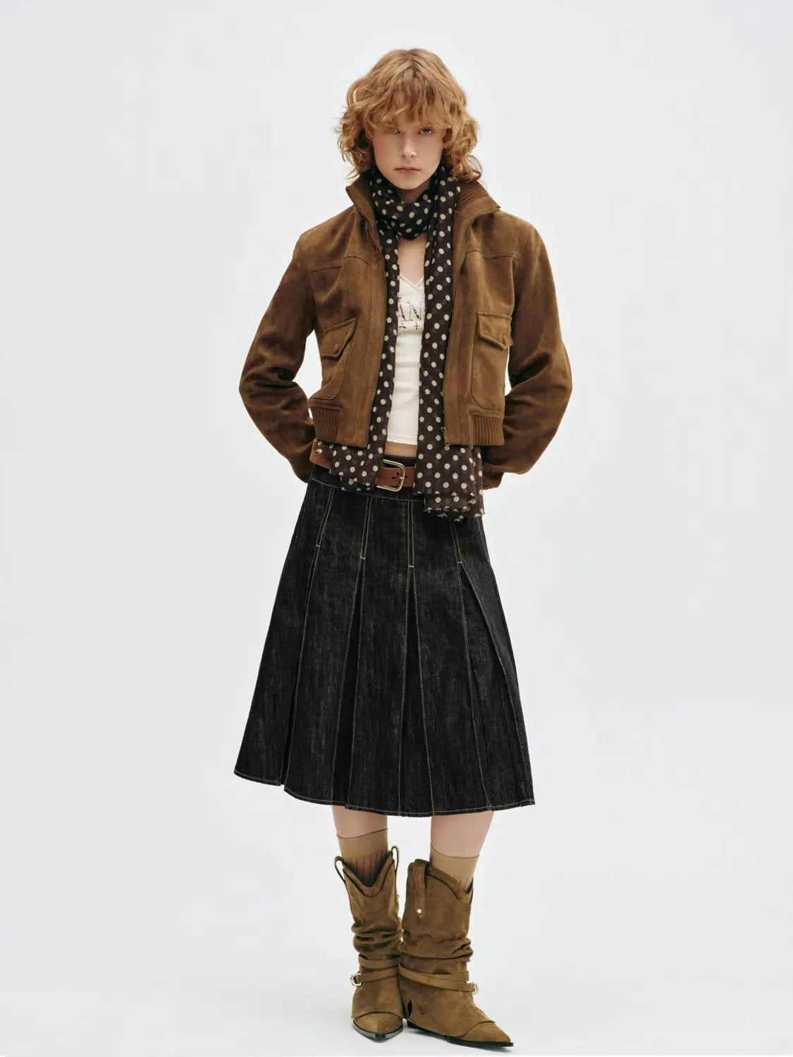 Faux Suede Collar Zip Front Long Sleeve Jacket