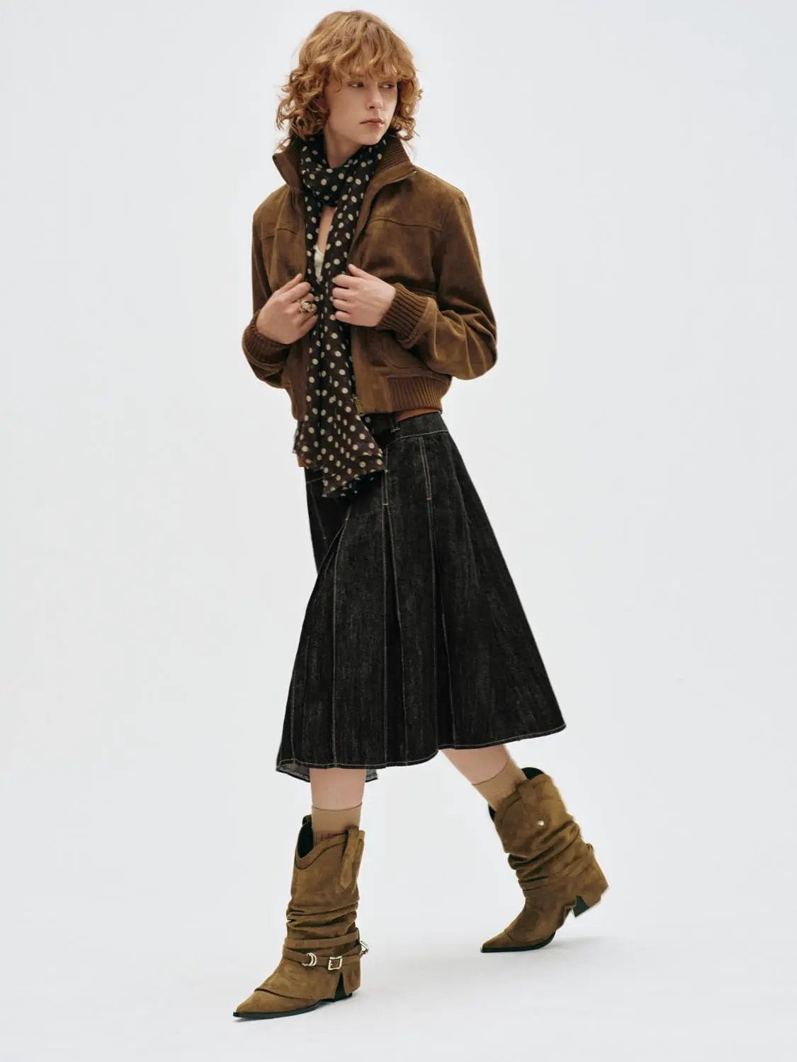 Faux Suede Collar Zip Front Long Sleeve Jacket