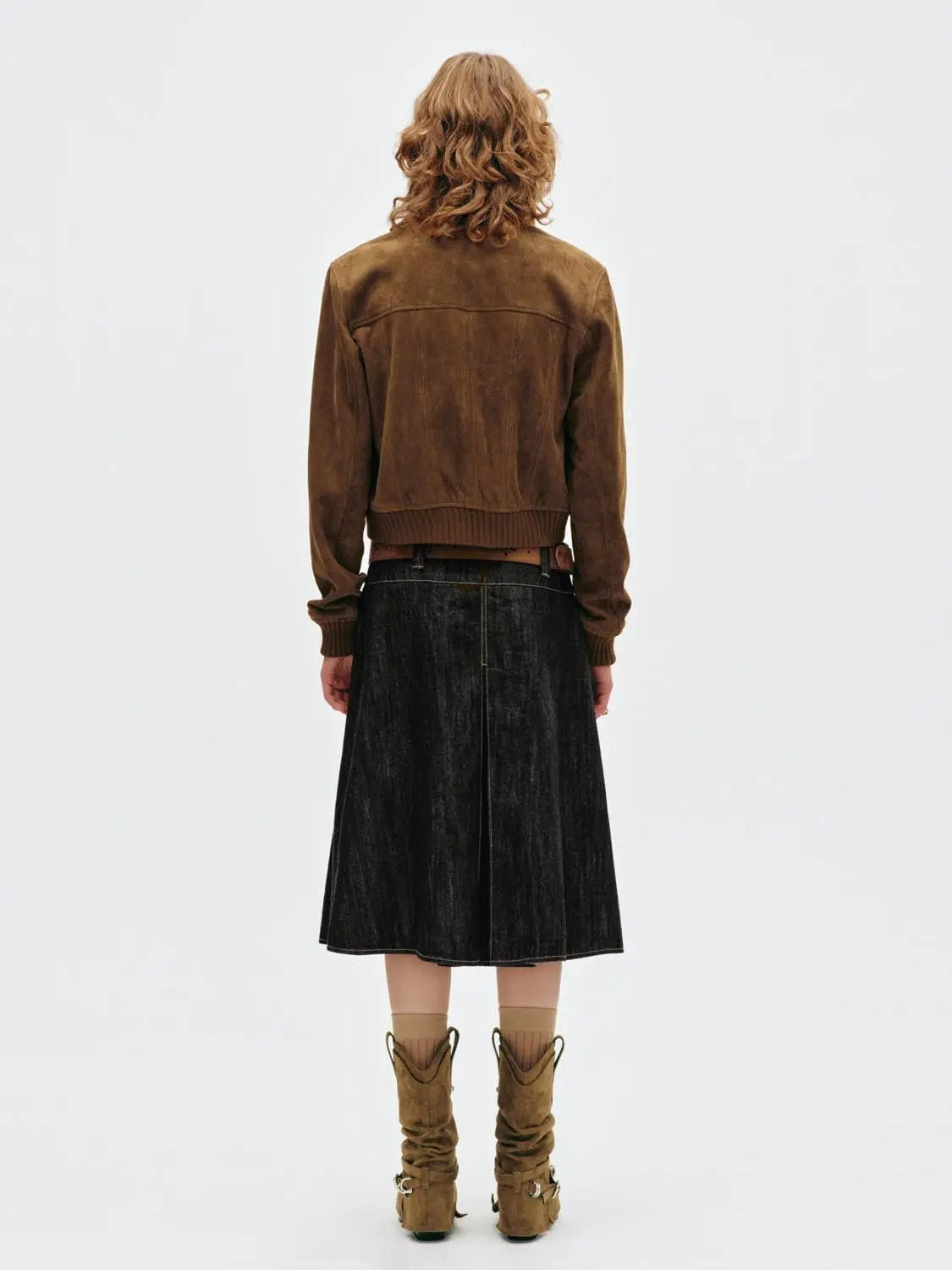 Faux Suede Collar Zip Front Long Sleeve Jacket