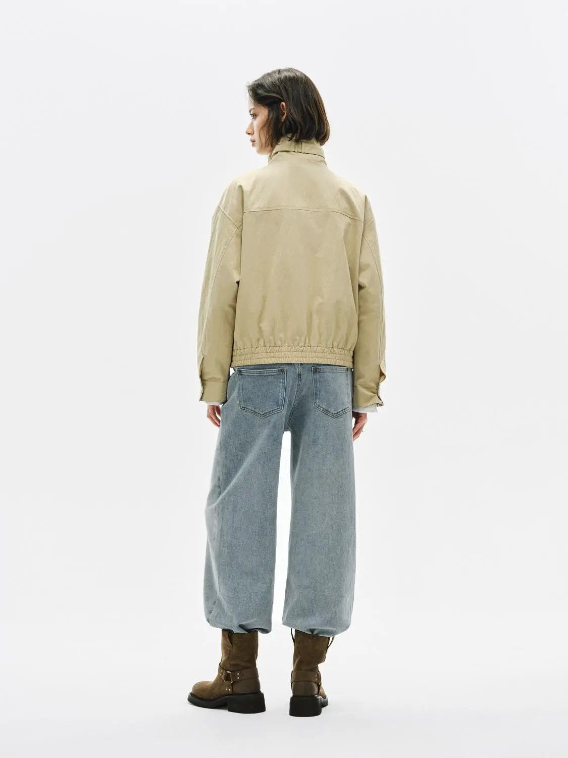 Buckle Collar Flap Pocket Cotton Blend Long Sleeve Jacket
