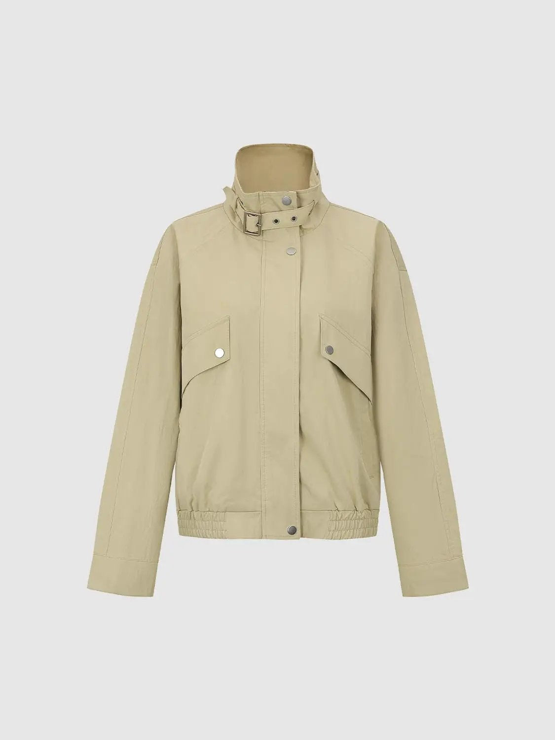 Buckle Collar Flap Pocket Cotton Blend Long Sleeve Jacket