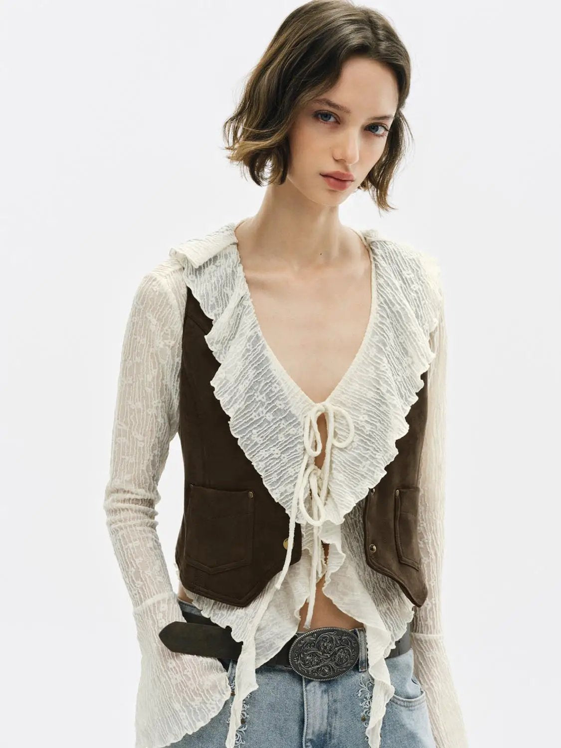 Tailored Button Front V-neck Pocketed Sleeveless Vest