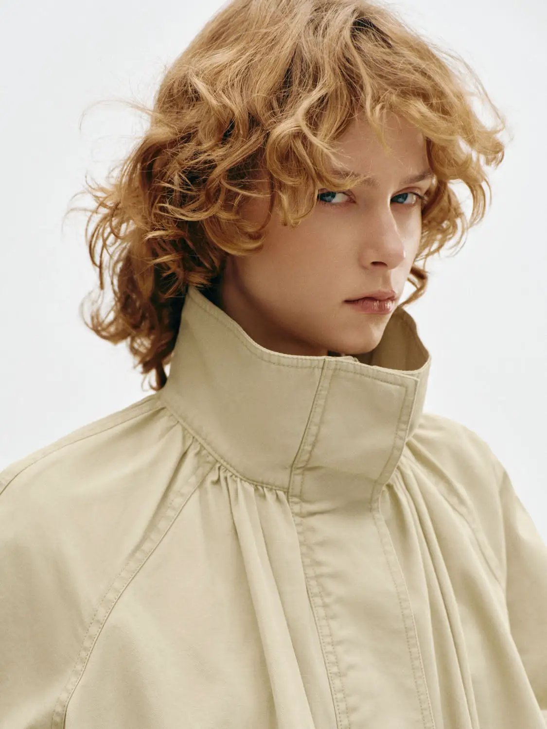 Ruched Oversized Mock Neck Cotton Long Sleeve Jacket