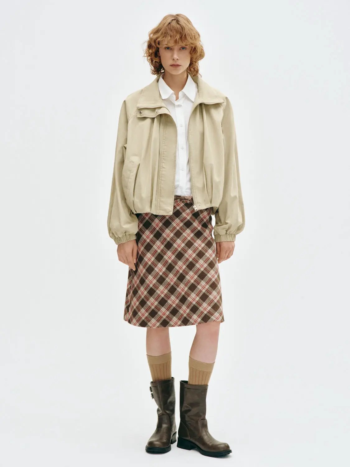 Ruched Oversized Mock Neck Cotton Long Sleeve Jacket