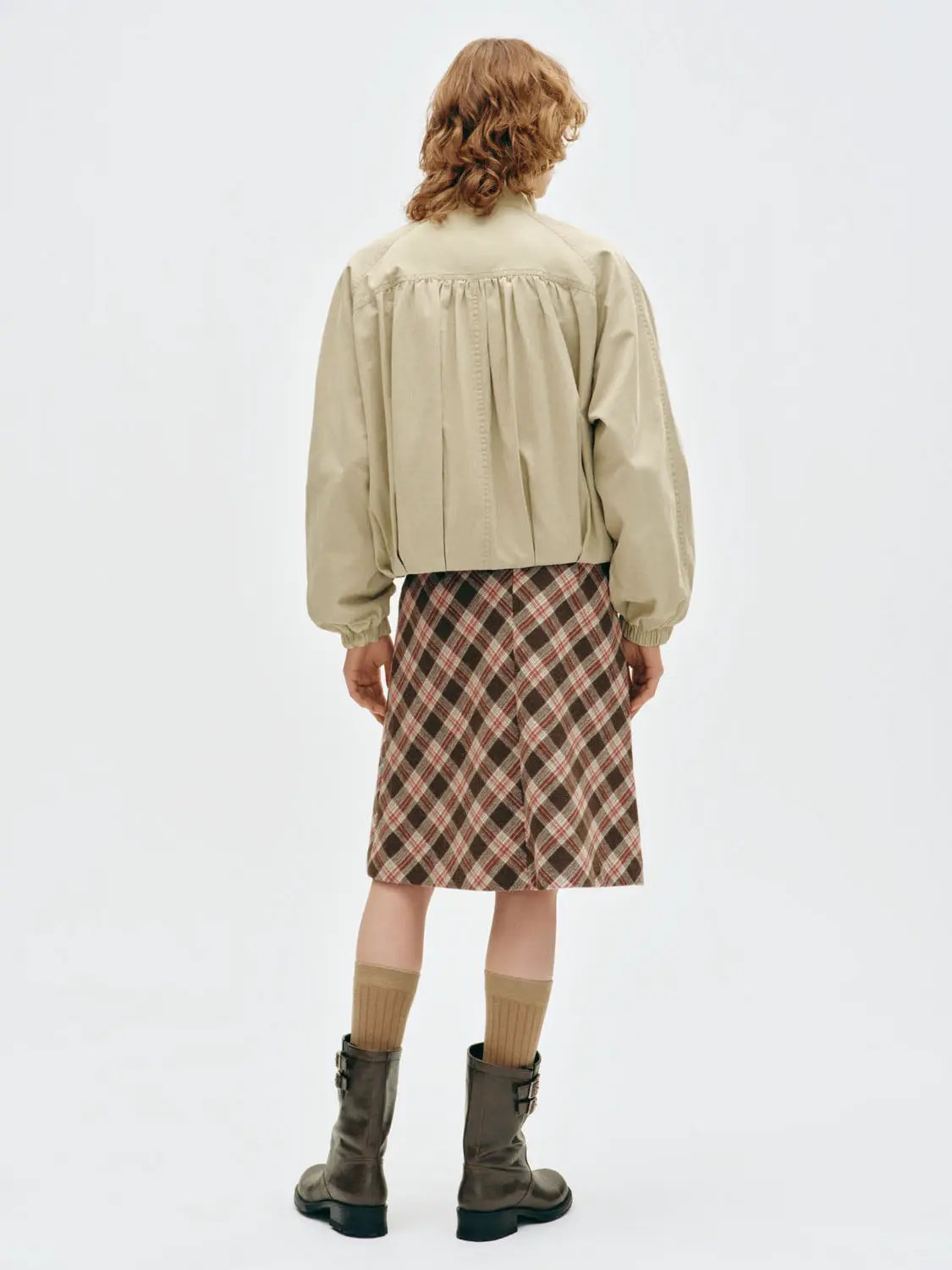 Ruched Oversized Mock Neck Cotton Long Sleeve Jacket
