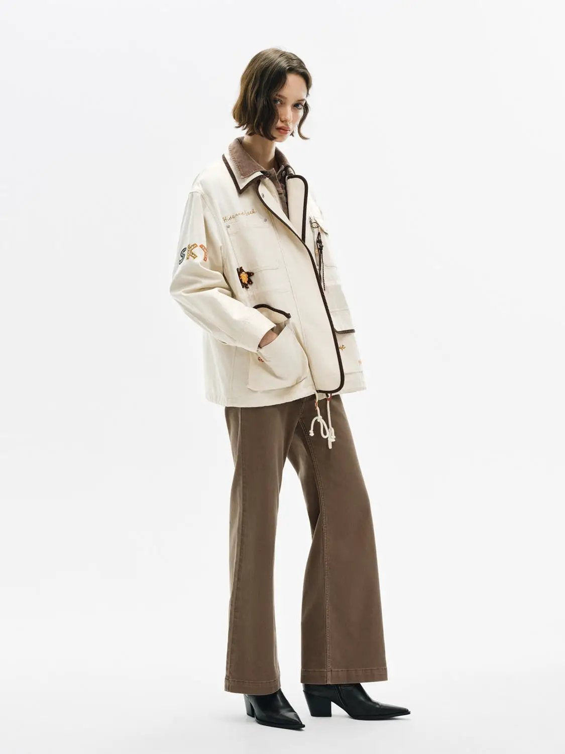 Embroidered Drawstring Long Sleeve Cotton Jacket