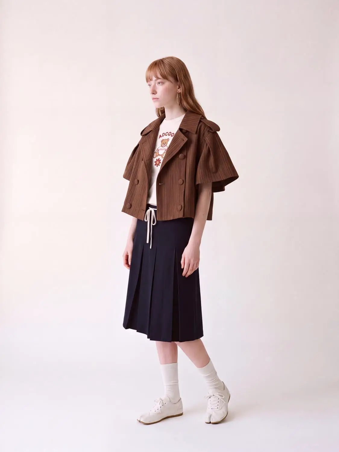 Cropped Ribbed Double-Breasted Short Sleeve Jacket