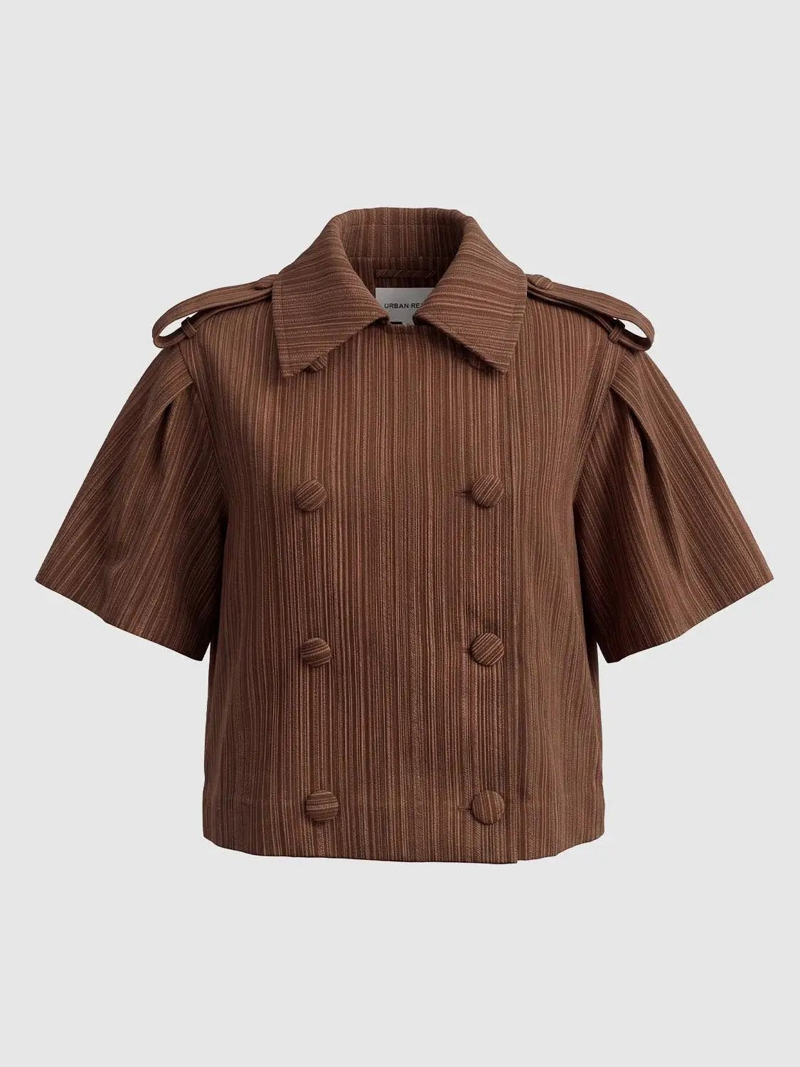 Cropped Ribbed Double-Breasted Short Sleeve Jacket