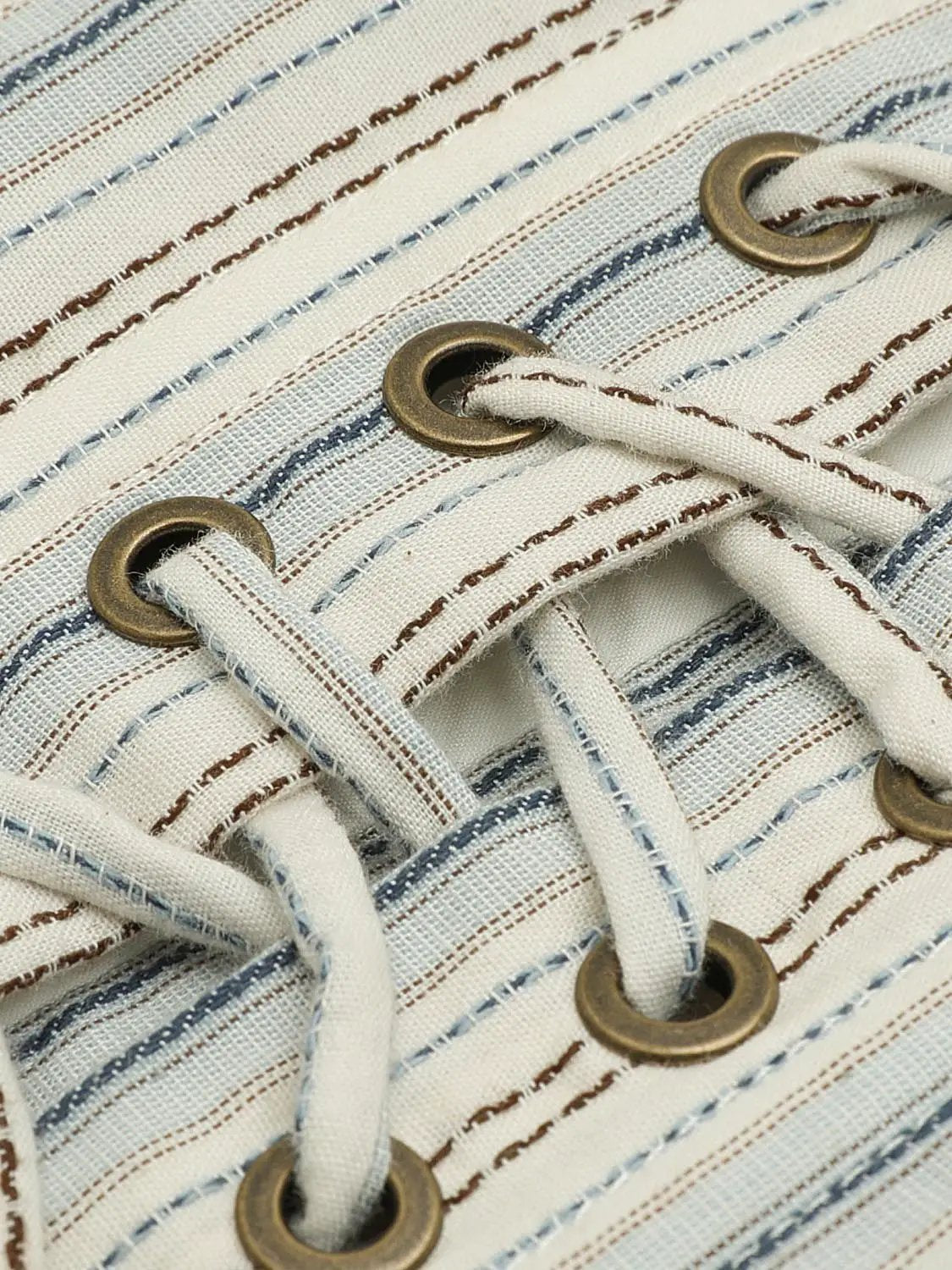 Striped Lace-up Sleeveless Cotton Ruffle Cami Top