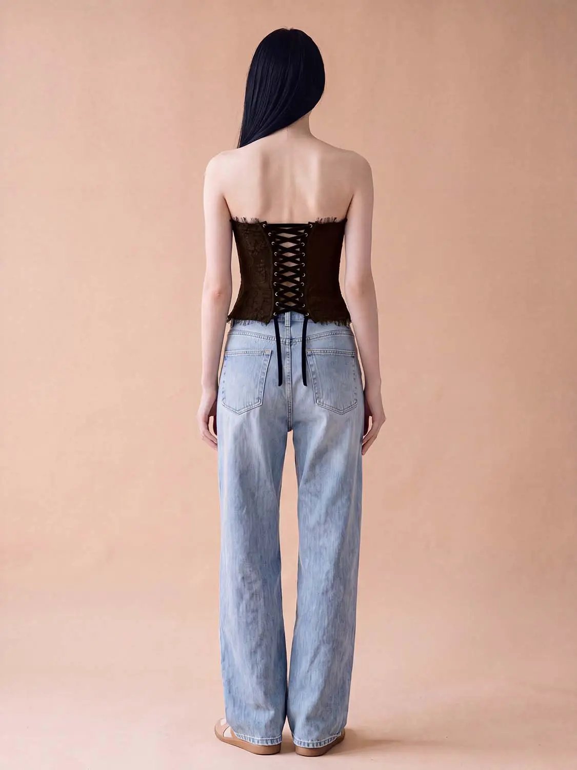 Fitted Floral Lace Raw Hem Tube Top