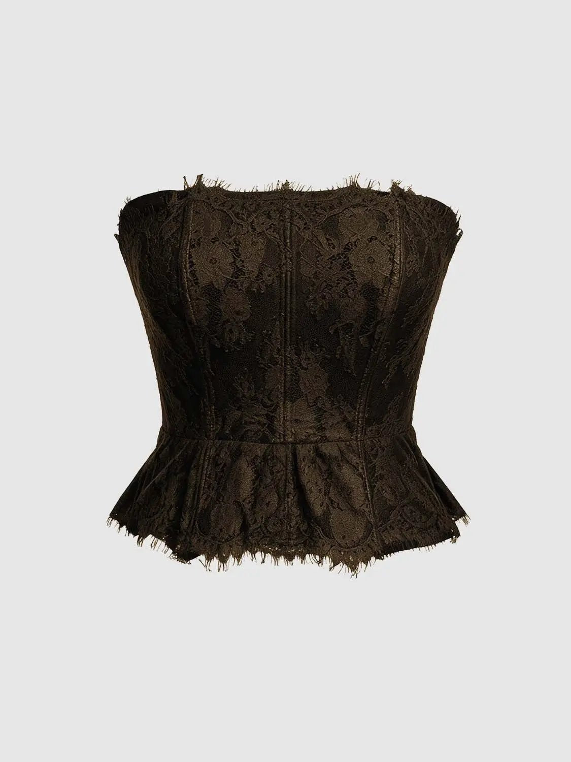 Fitted Floral Lace Raw Hem Tube Top