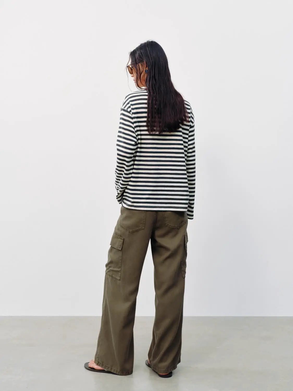 Striped Embroidered Long Sleeve Cotton T-shirt