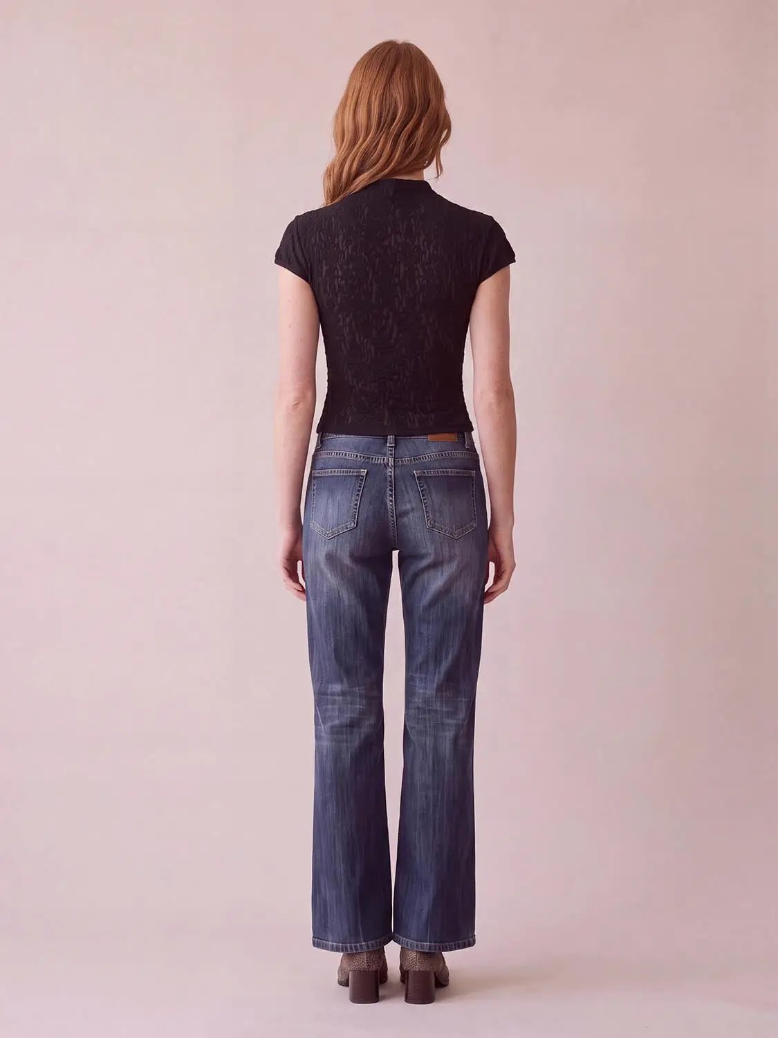 Keyhole Button Lace Fitted Mock Neck Short Sleeve T-Shirt