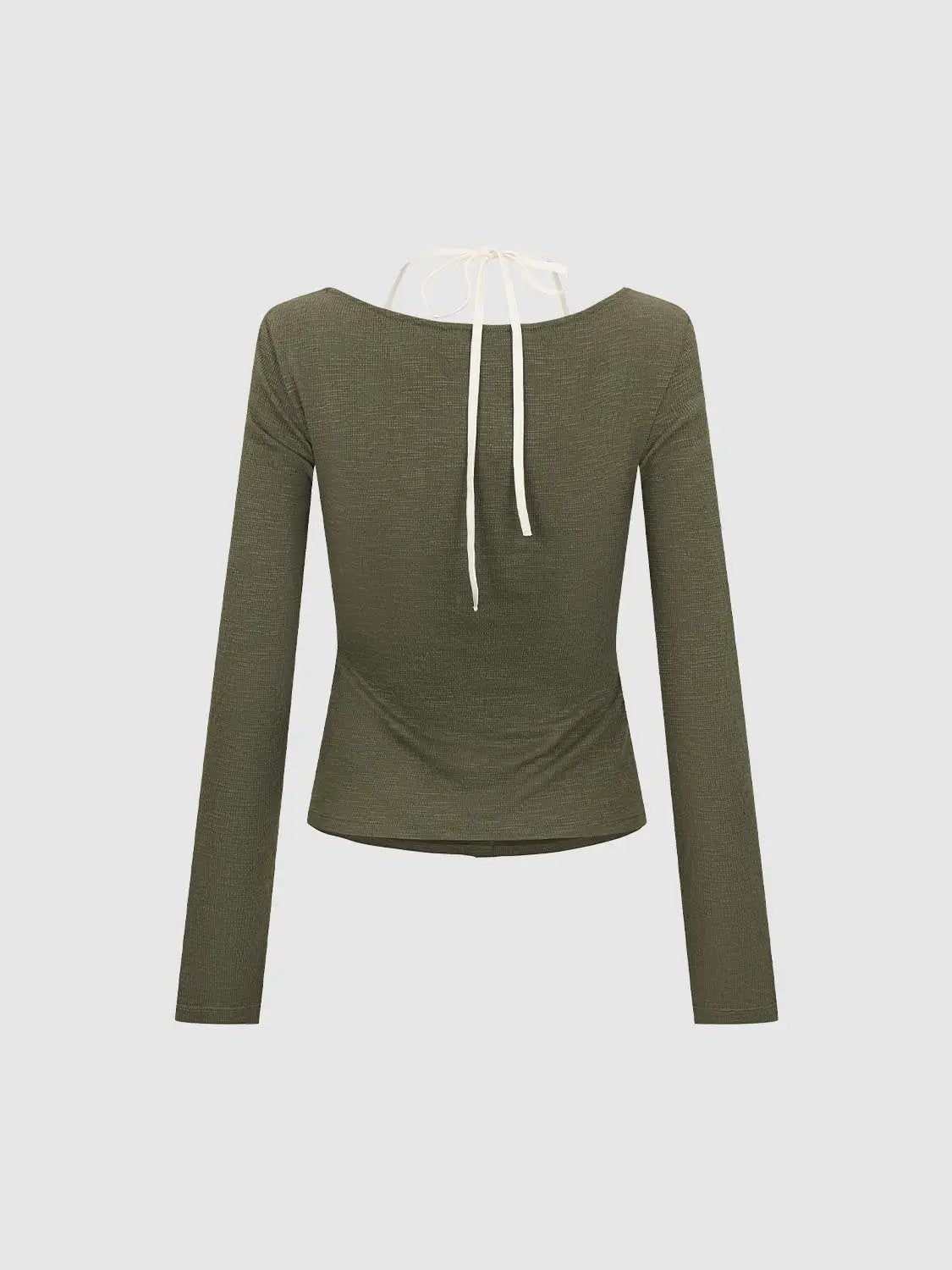 Square Neck Twisted Button Front Long Sleeve Top