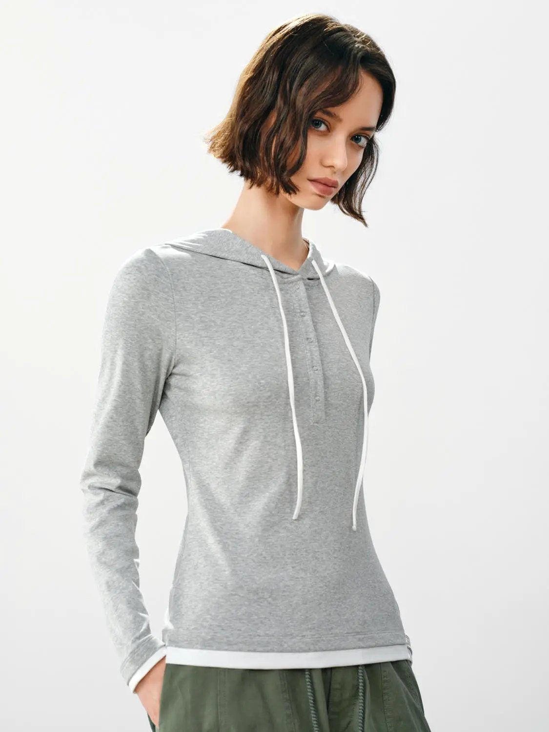Hooded Long Sleeve Layered Cotton Blend Sweatshirt