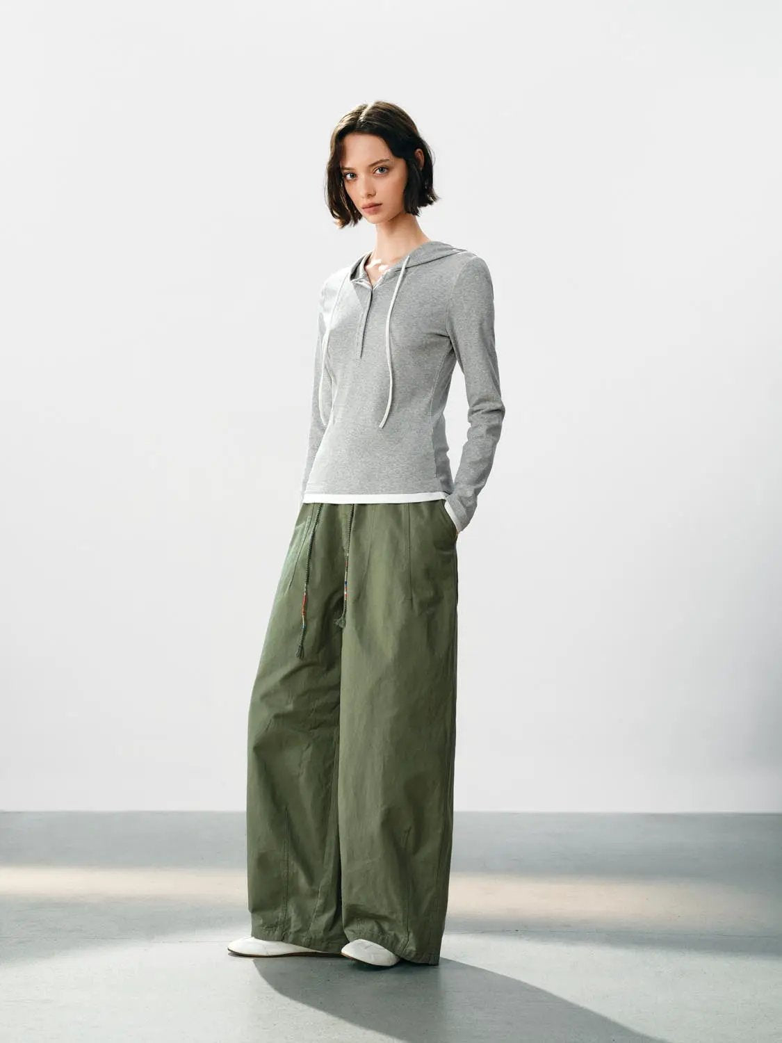 Hooded Long Sleeve Layered Cotton Blend Sweatshirt