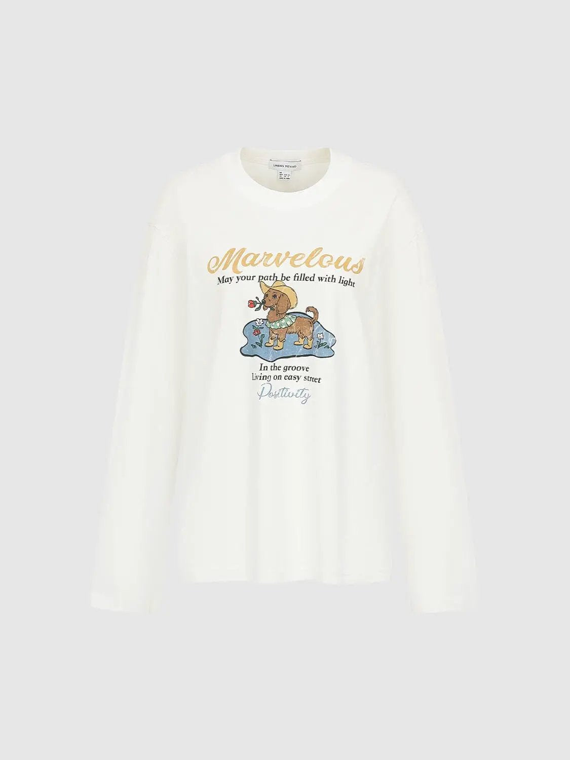 Graphic Print Crew Neck Long Sleeve Cotton T-Shirt