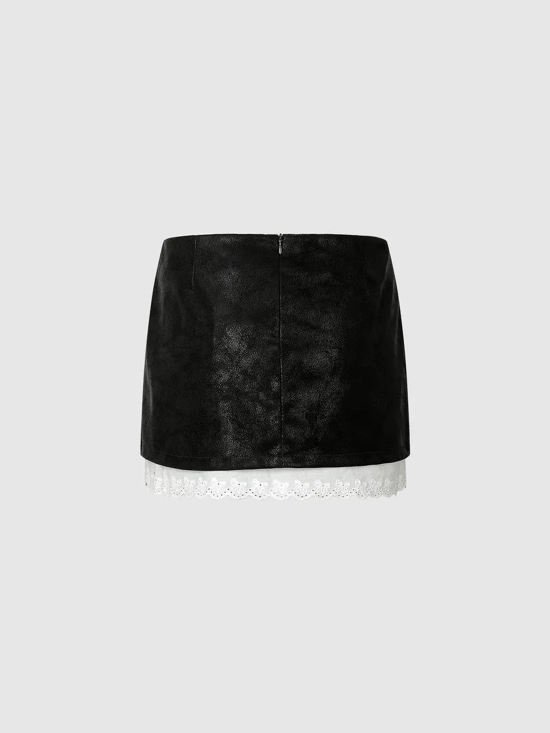 High Waist Bow Applique Lace Trim Mini Skirt