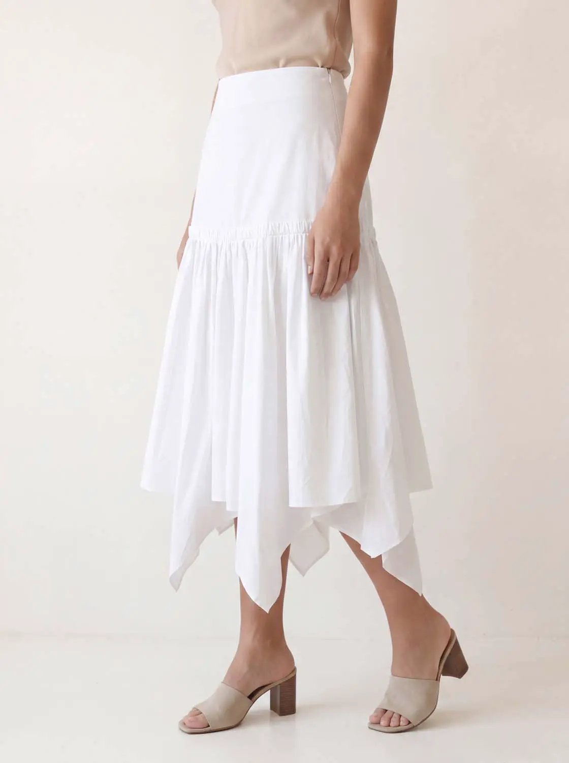 Elastic Waist Asymmetric Hem Cotton Skirt