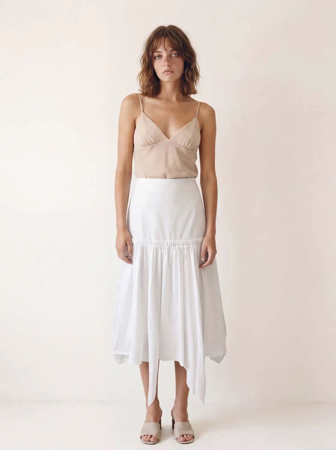 Elastic Waist Asymmetric Hem Cotton Skirt