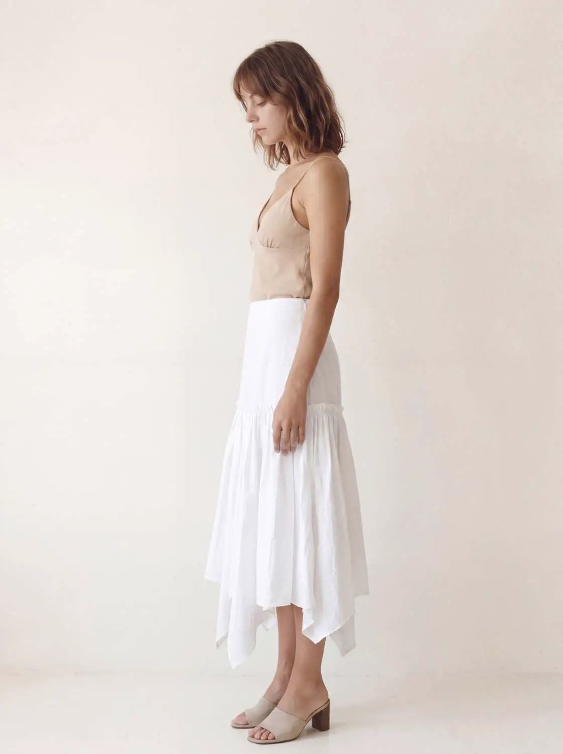 Elastic Waist Asymmetric Hem Cotton Skirt
