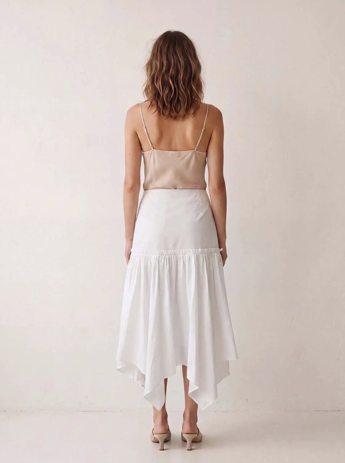 Elastic Waist Asymmetric Hem Cotton Skirt