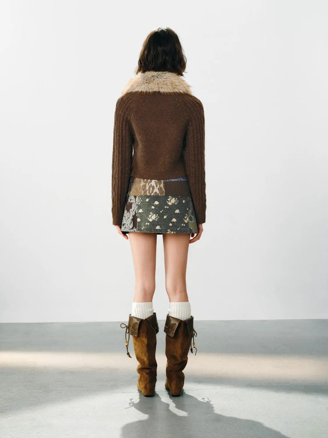 Patchwork Cotton Blend Straight Mid-rise Mini Skirt