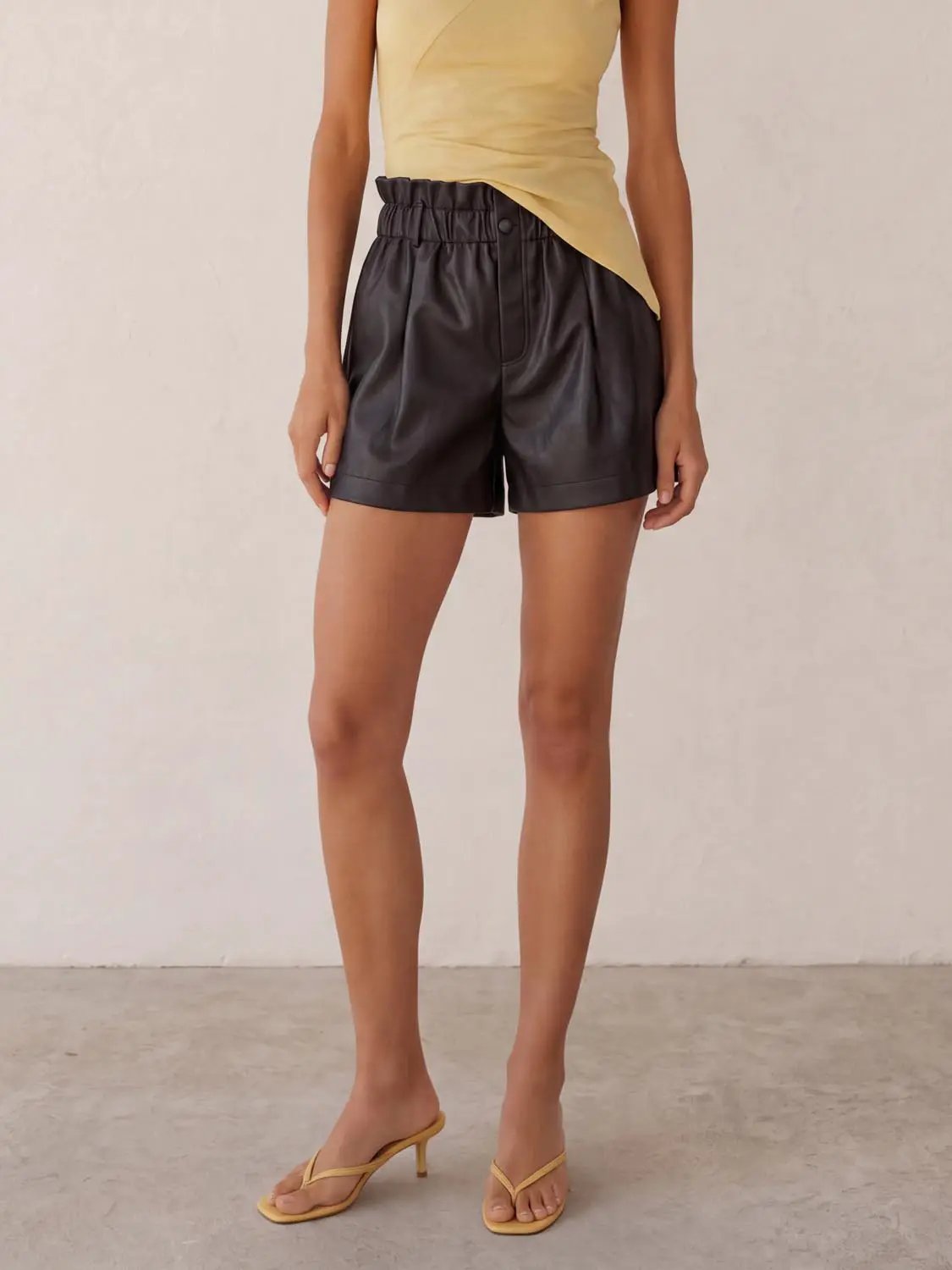 Elastic Waist Frill Trim Wide Leg Blend Fabric Shorts