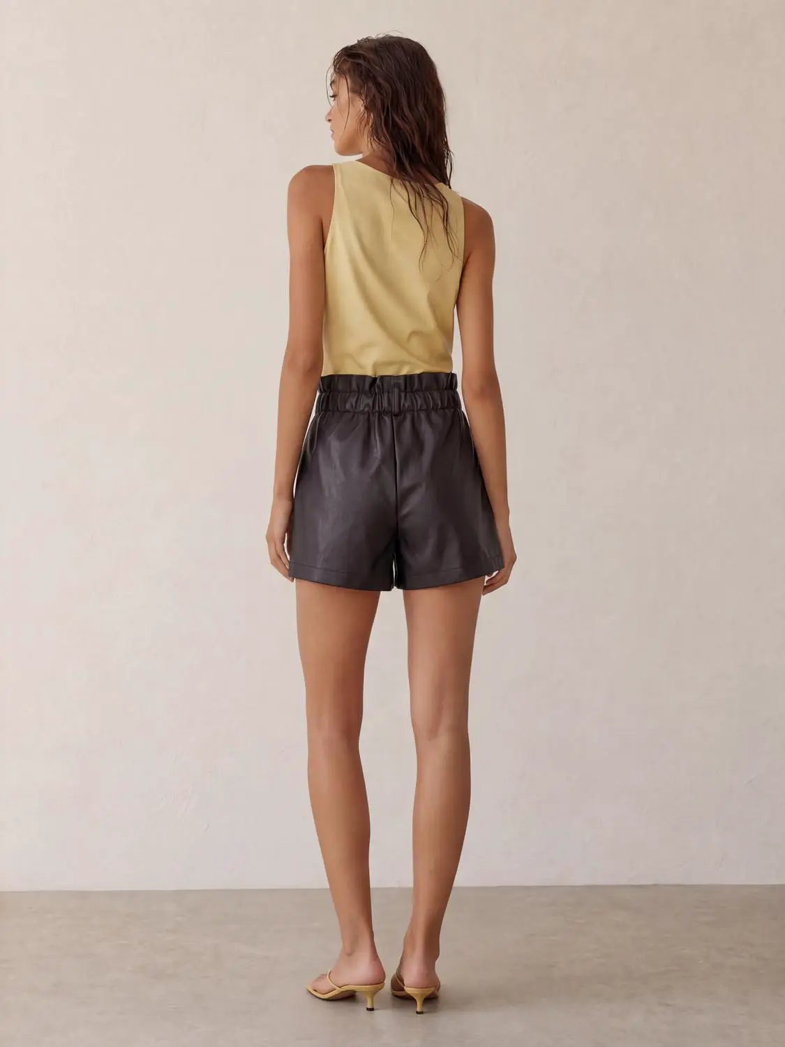 Elastic Waist Frill Trim Wide Leg Blend Fabric Shorts