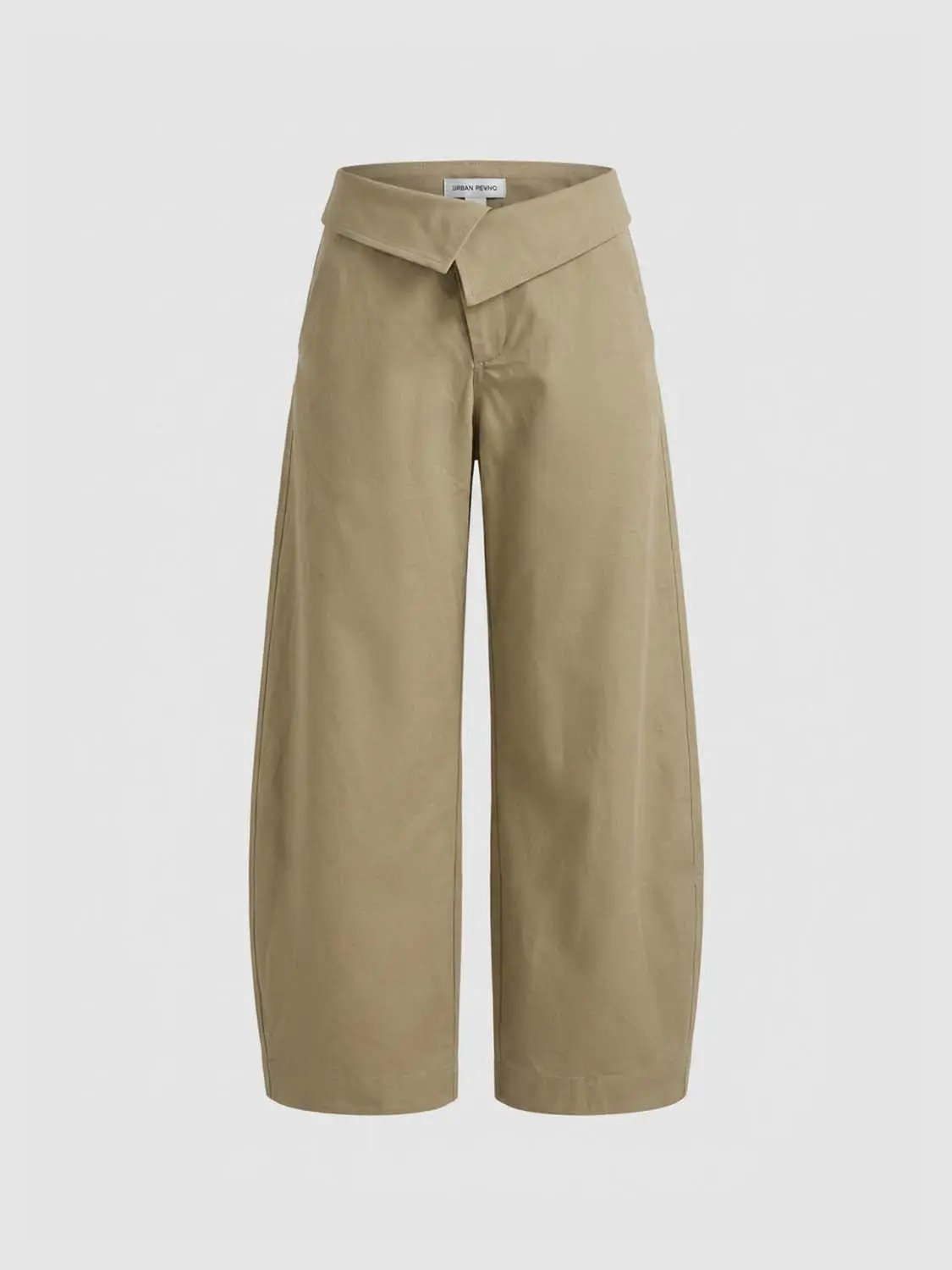Twill Fold Over Waistband Barrel Leg Cotton Pants