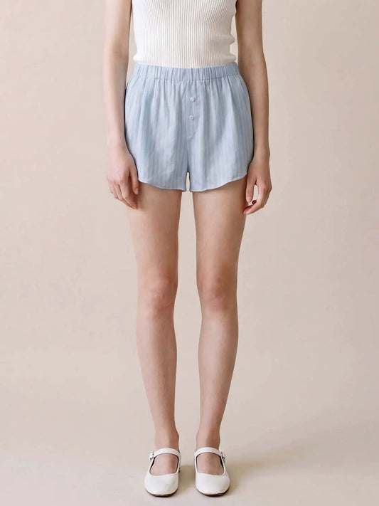 Elastic Waist Vertical Stripe Button Decor Loose Shorts
