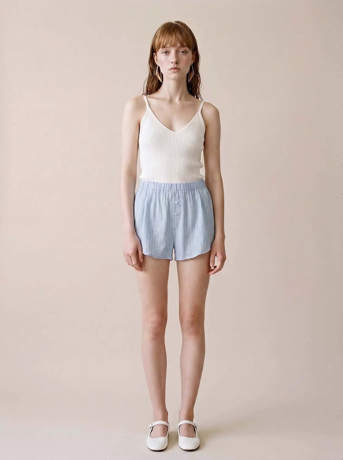 Elastic Waist Vertical Stripe Button Decor Loose Shorts