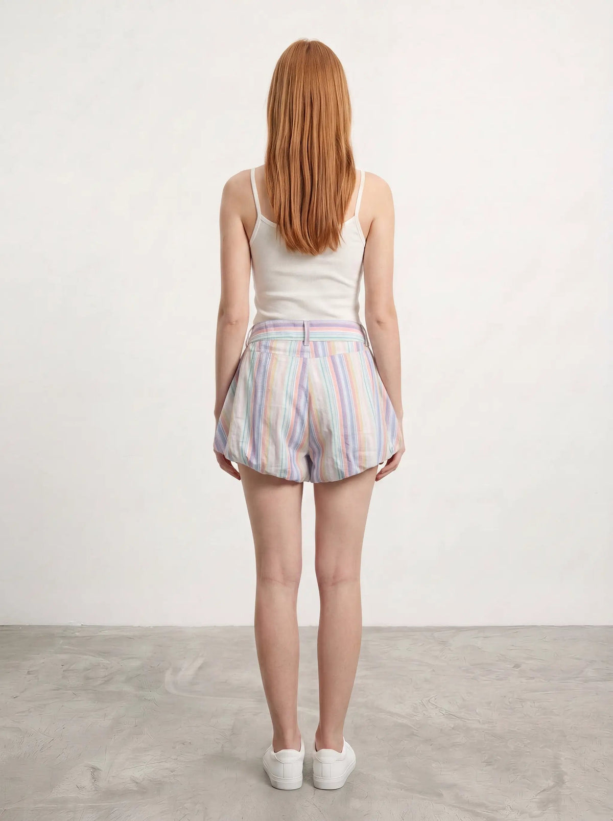Pastel Striped Bubble With Front Zipper Shorts