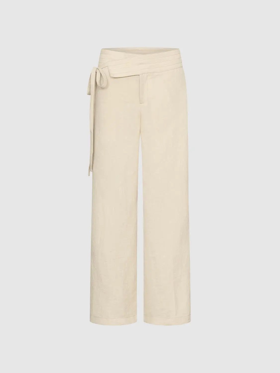 Textured Tie Waist Mid-rise Wide-leg Pants