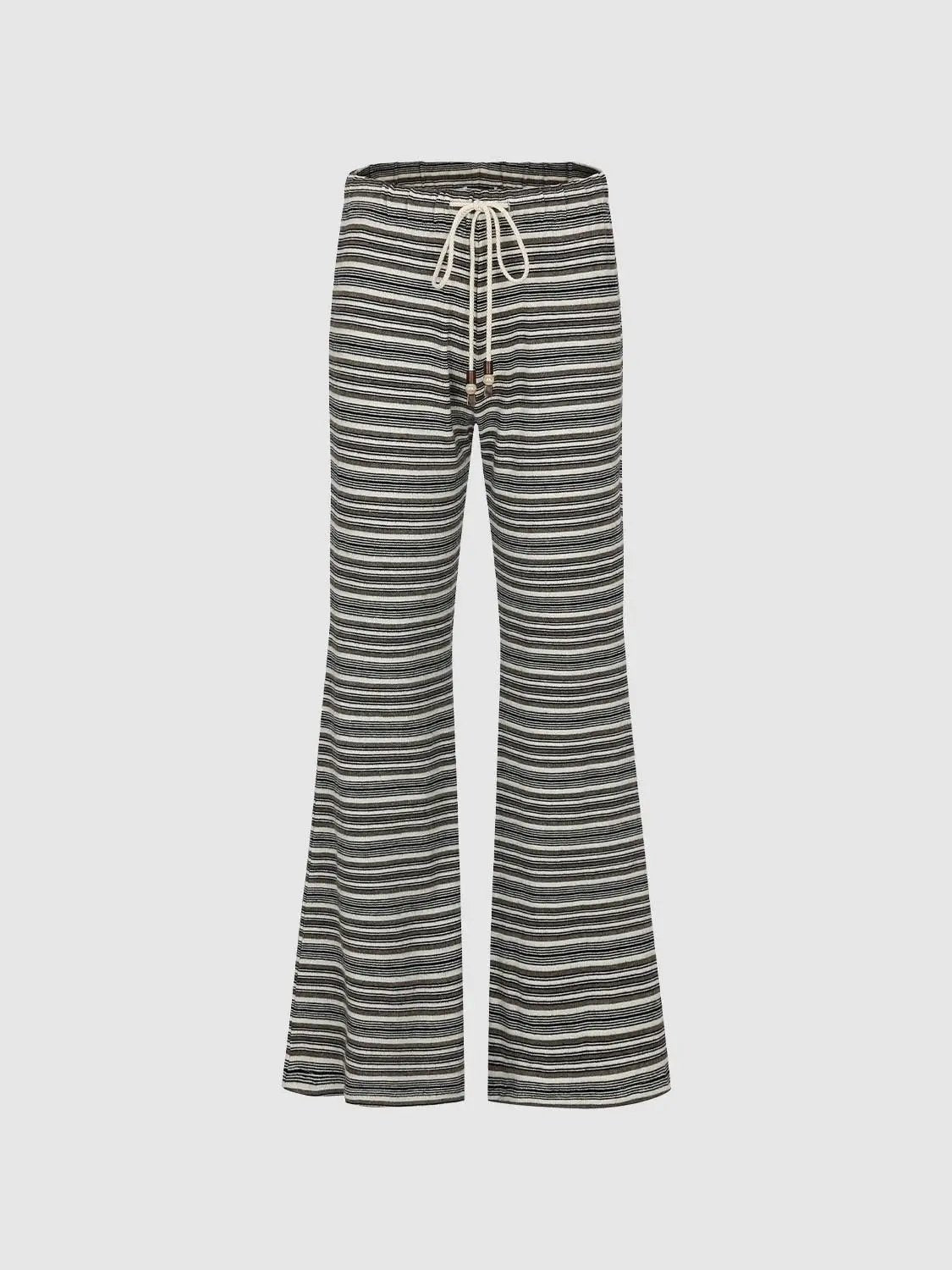 Striped Drawstring Waist Flared Full Length Knit Pants