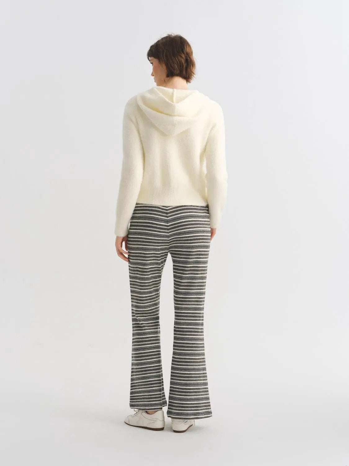 Striped Drawstring Waist Flared Full Length Knit Pants