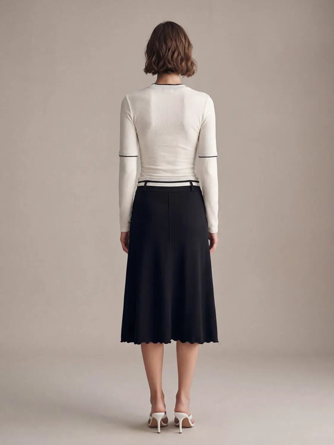 2-In-1 Contrast Trim Crew Neck Long Sleeve Slim Knit Top