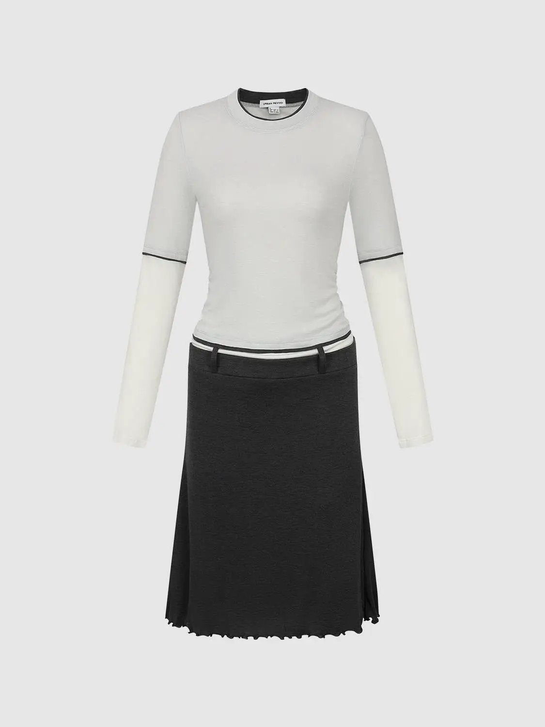 2-In-1 Contrast Trim Crew Neck Long Sleeve Slim Knit Top