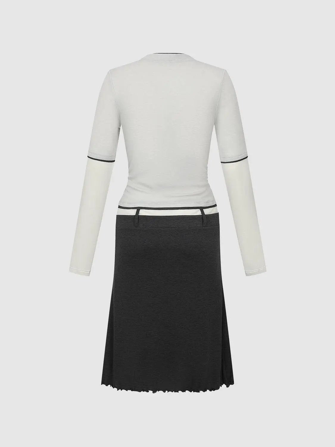 2-In-1 Contrast Trim Crew Neck Long Sleeve Slim Knit Top