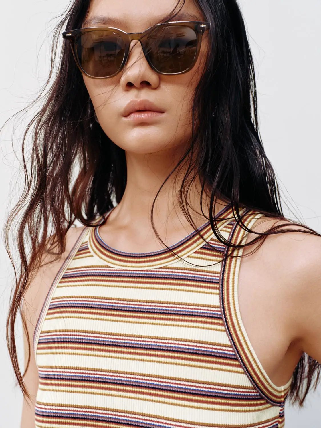 Round Neck Striped Cotton Sleeveless Loose A-Line Midi Dress