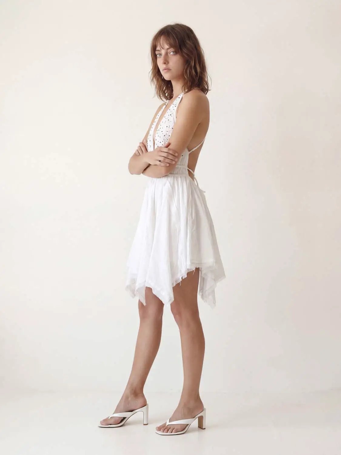 Embroidered A-Line V-Neck Sleeveless Mini Cotton Dress