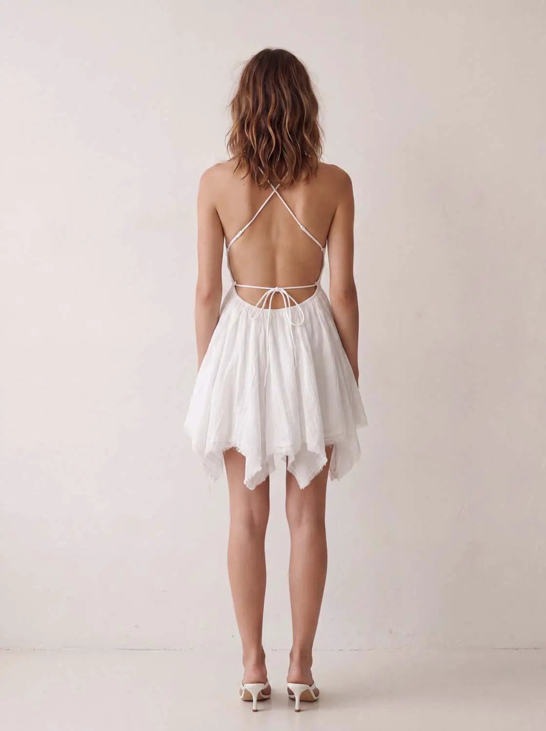 Embroidered A-Line V-Neck Sleeveless Mini Cotton Dress