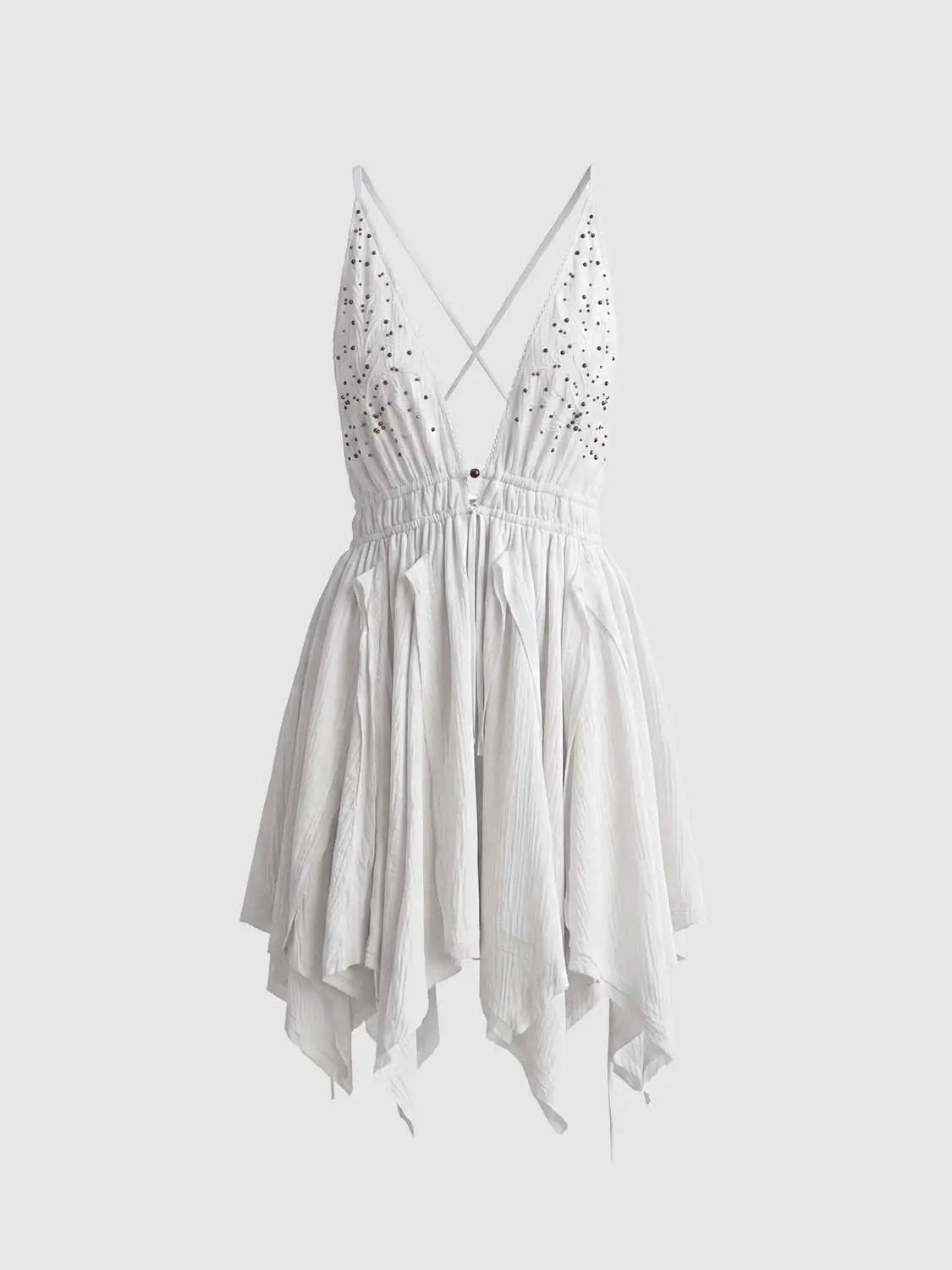 Embroidered A-Line V-Neck Sleeveless Mini Cotton Dress