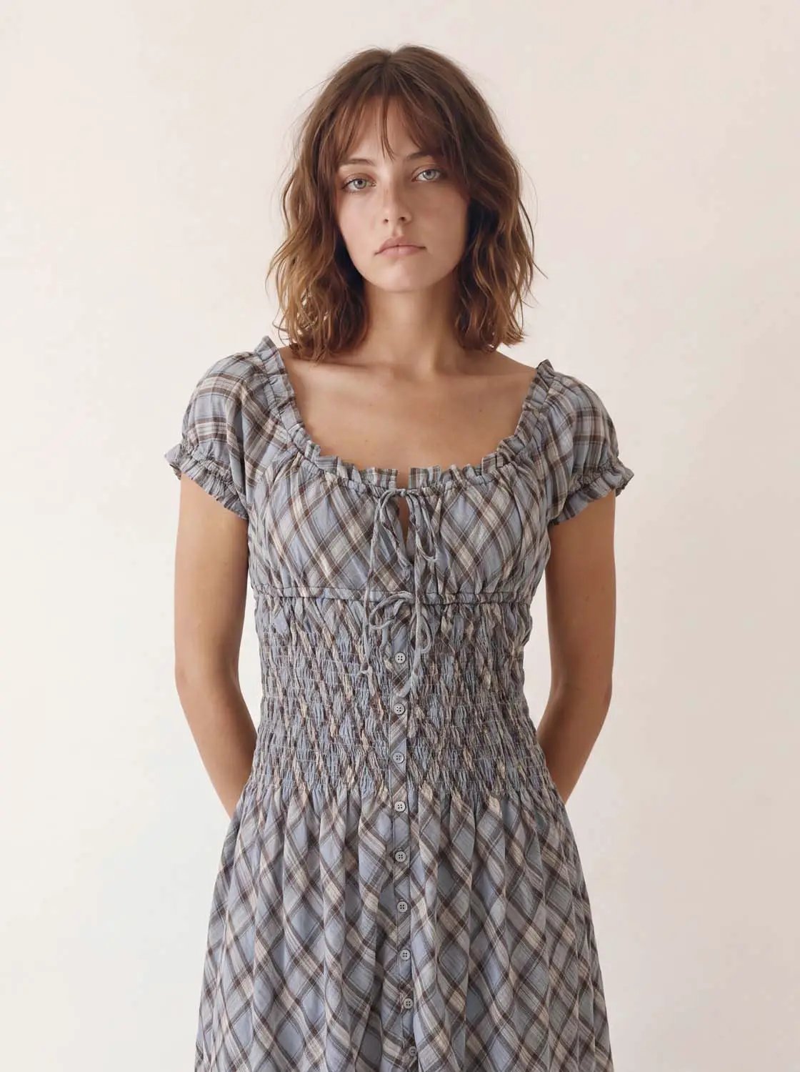 Ruffle Tie Square Neck Cotton Dress