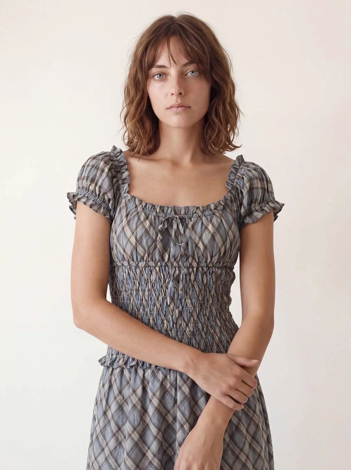 Ruffle Tie Square Neck Cotton Dress
