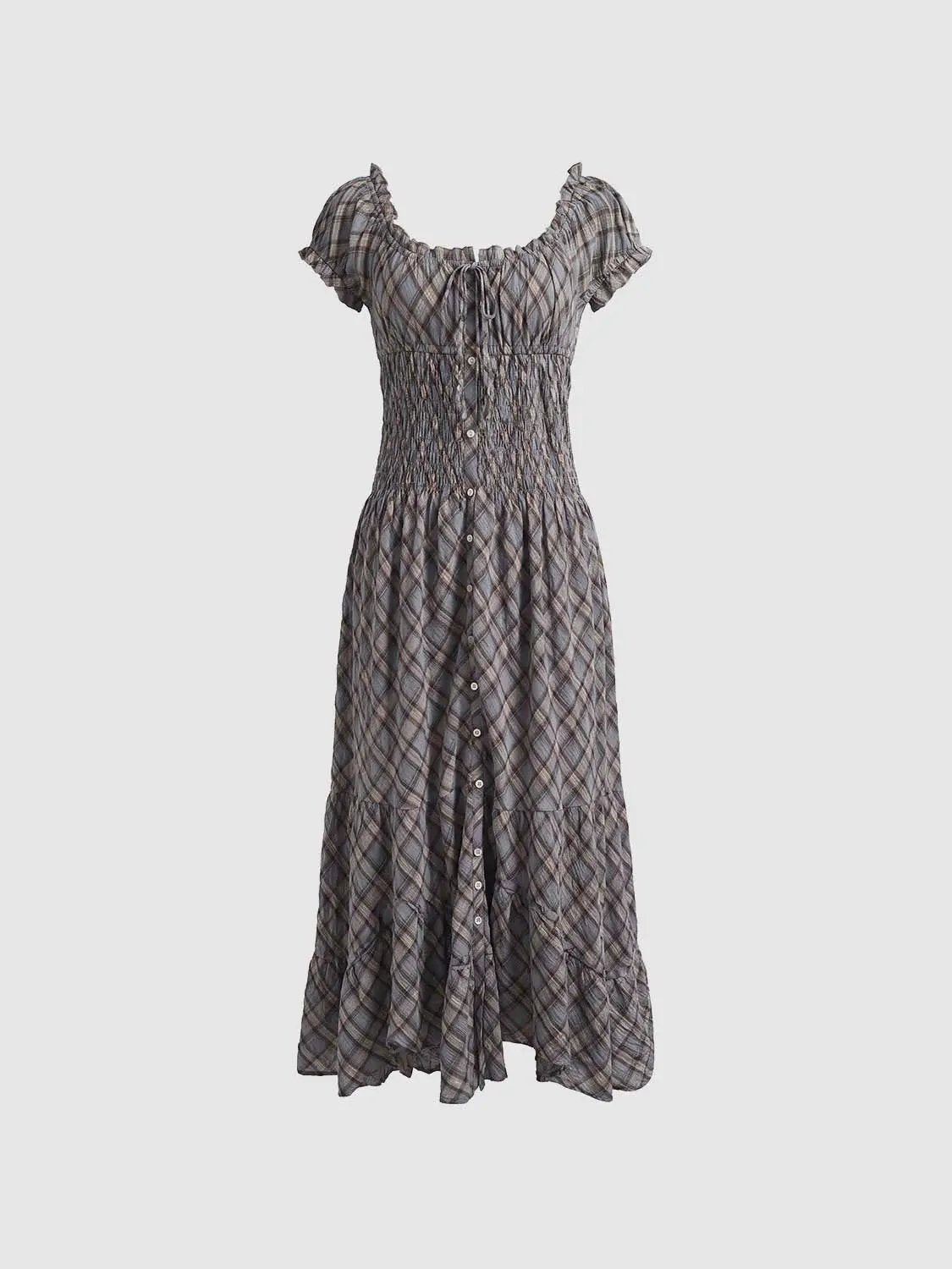 Ruffle Tie Square Neck Cotton Dress